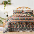 Queen Size Brown Boho Striped Quilt Set - 3 Piece Lightweight