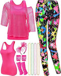 Jadive 12 Pcs 80s Outfits Costume for Women - Neon Fishnet Set