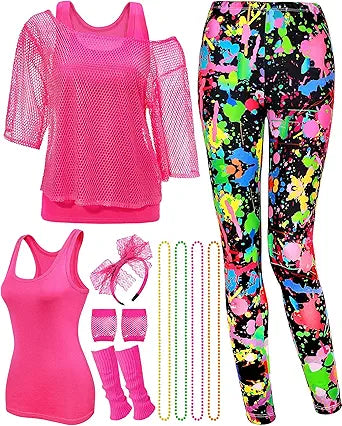 Jadive 12 Pcs 80s Outfits Costume for Women with Accessories