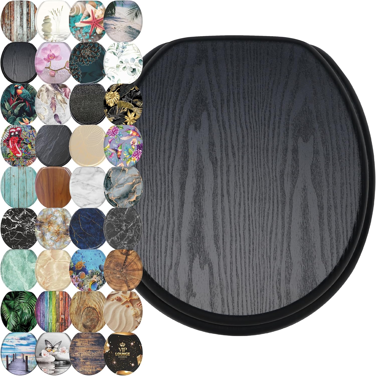 Sanilo Soft Close Toilet Seat ROUND: Elegant Black Wood Design