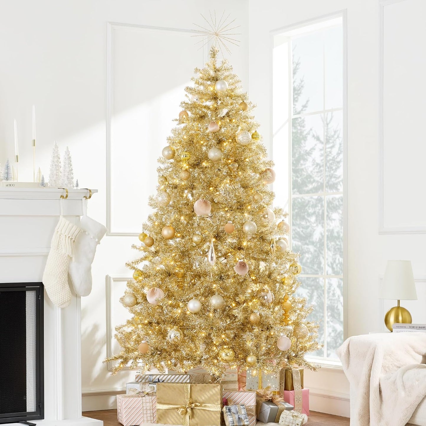 7.5ft Prelit Tinsel Christmas Tree for Glamorous Holiday Decor