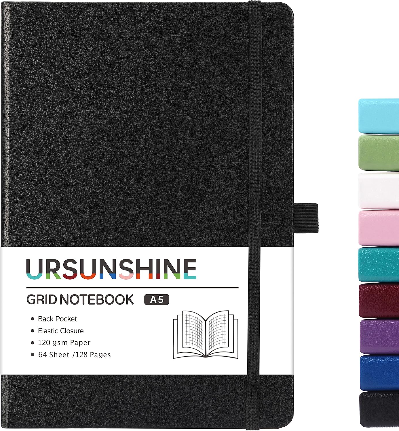 URSUNSHINE Graph Grid Journal - Thick Paper, Ribbon Divider, Banded, Perfect Size 5.3x8.26