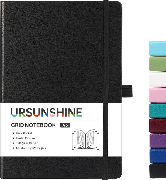 URSUNSHINE Graph Grid Journal - Thick Paper, Ribbon Divider, Banded, Perfect Size 5.3x8.26