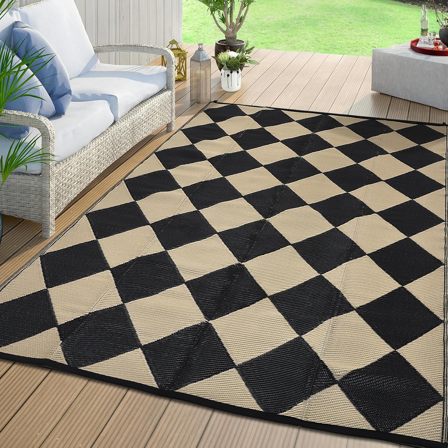 COZYLOOM Waterproof Outdoor Rug 9x12 for Camping and Patios