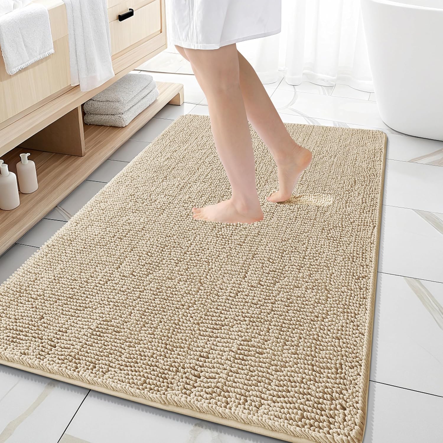 OLANLY Extra Soft Chenille Bath Rugs 59x35 for Ultimate Comfort