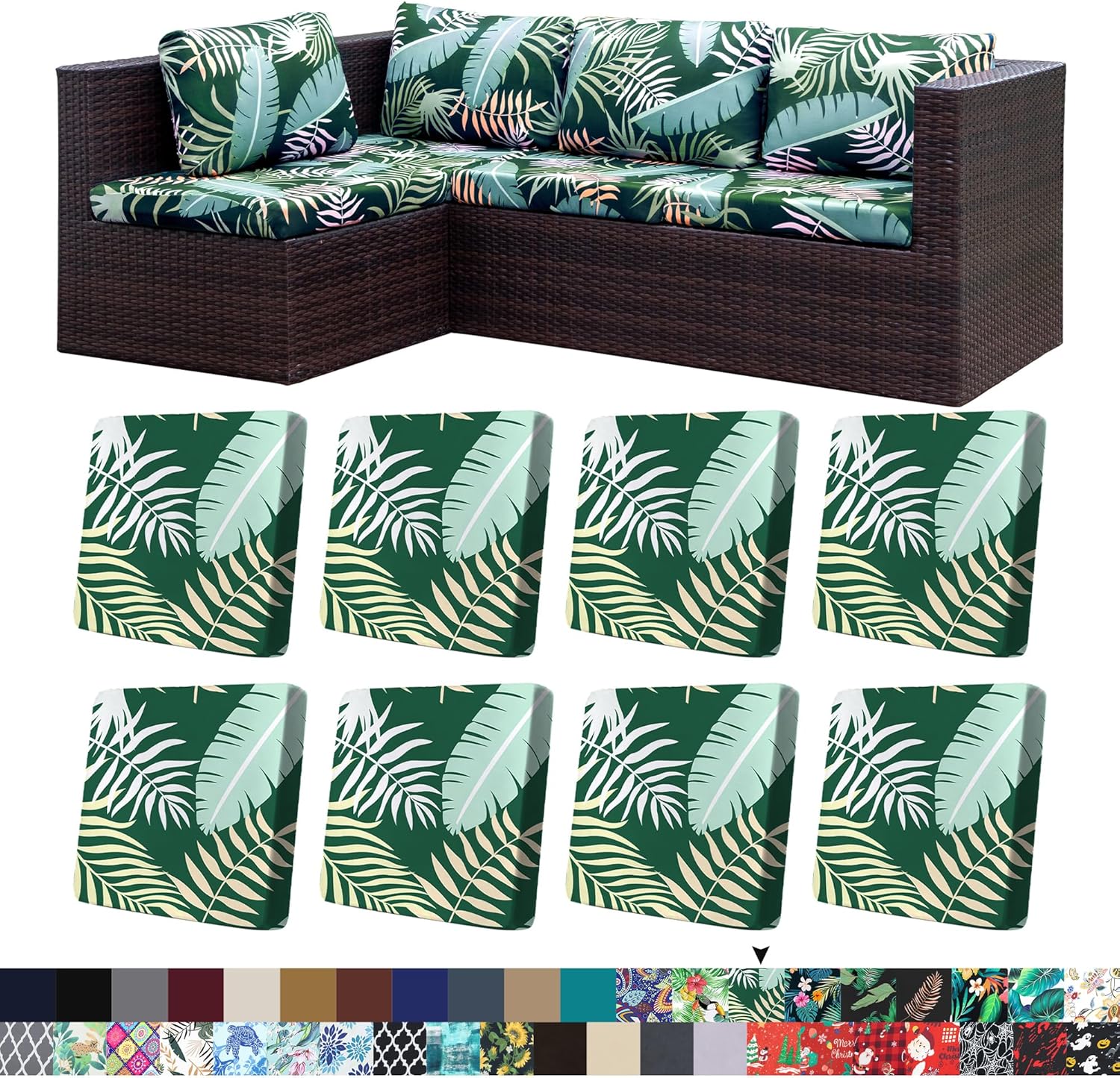 8Pcs Stretch Patio Cushion Covers for Outdoor Furniture Protection