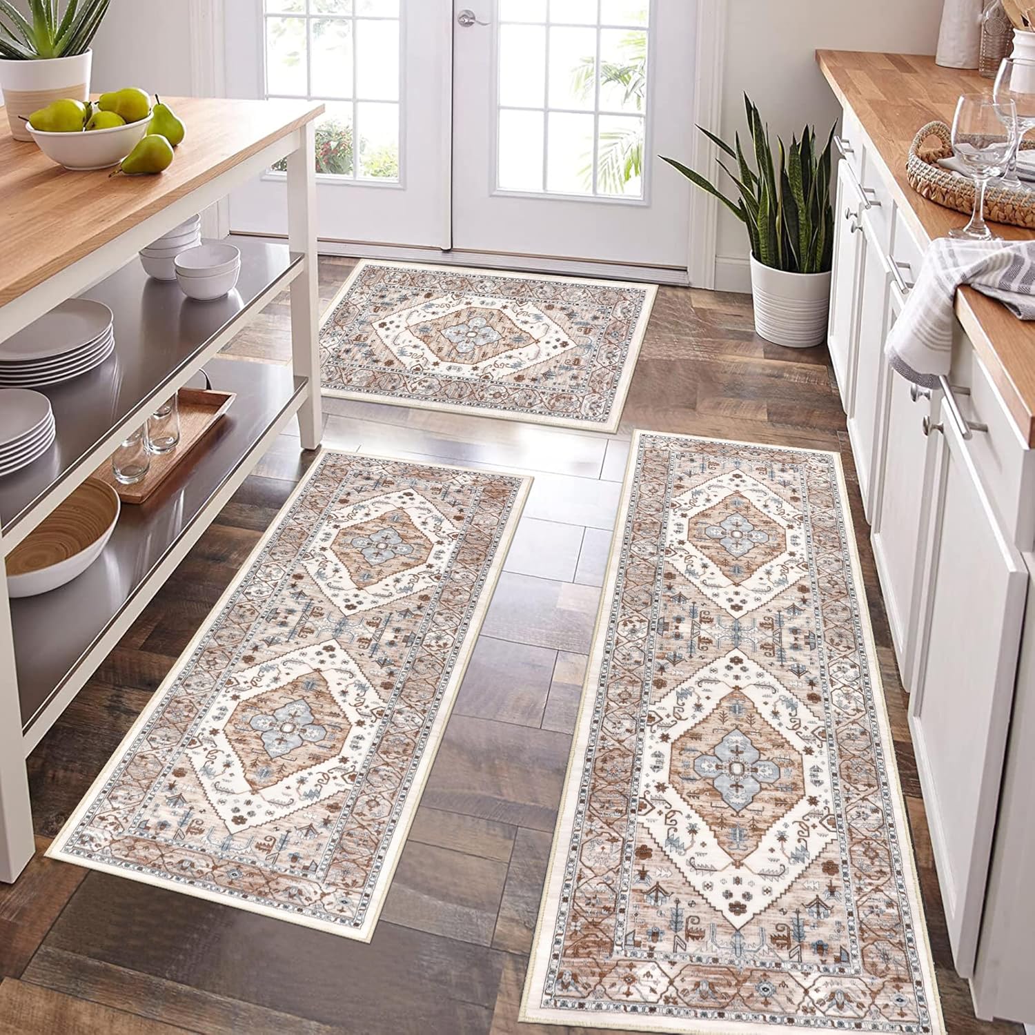 Pauwer Kitchen Mats for Floor 3 Piece Set Non Slip Washable