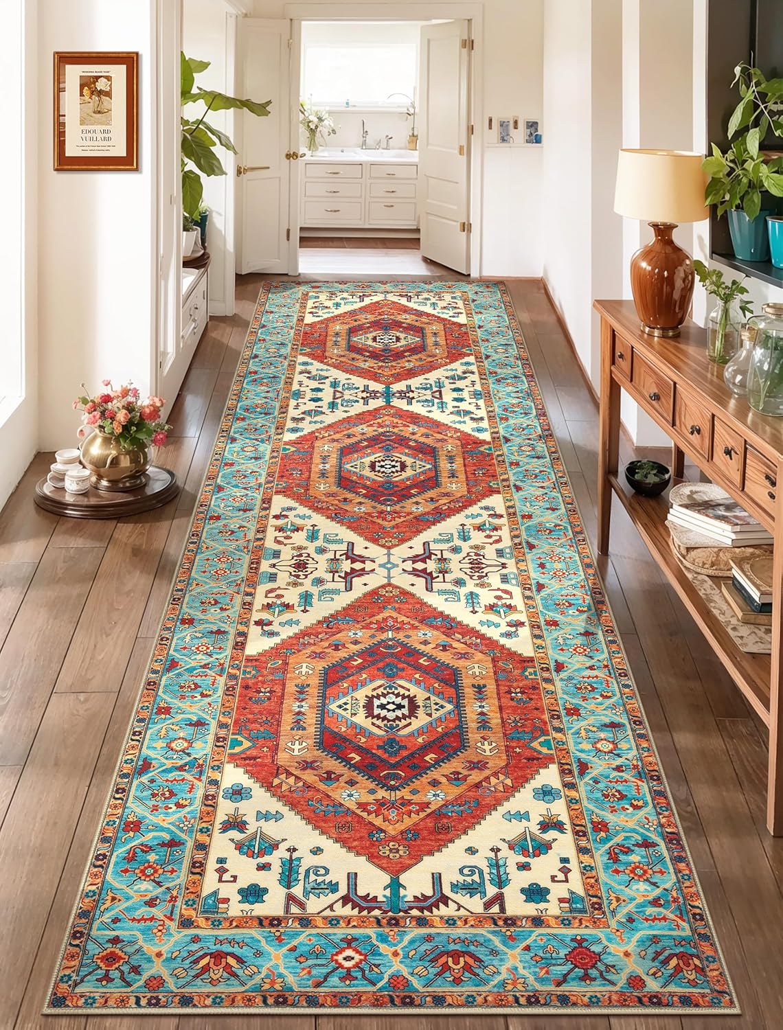 Boho Washable Runner Rug for Vintage Style Hallways and Kitchens