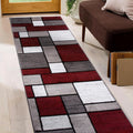Rugshop Contemporary Modern Boxes Runner Rug 2 ft x 7 ft2 Red