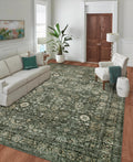 Vintage Dark Green Living Room Rug 9x12 - Soft Washable Area Rug
