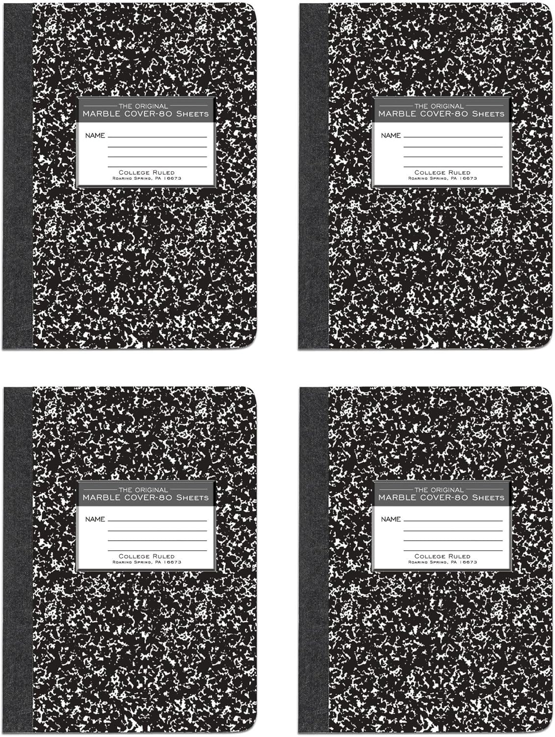 Roaring Spring Composition Notebooks: 4-Pack, College Ruled, 80 Sheets, Made in USA