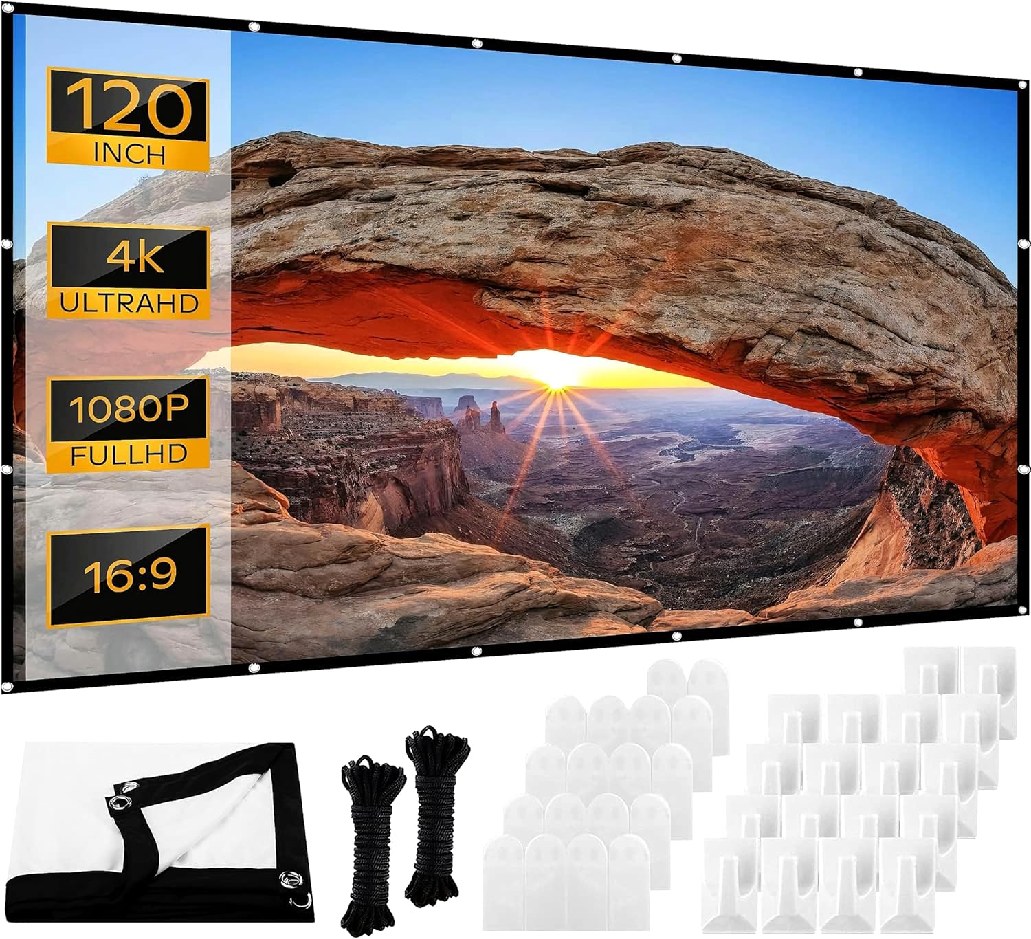 120 Outdoor Movie Screen - Portable & Anti-Crease - 4K HD - Double Sided - LULUMONIA