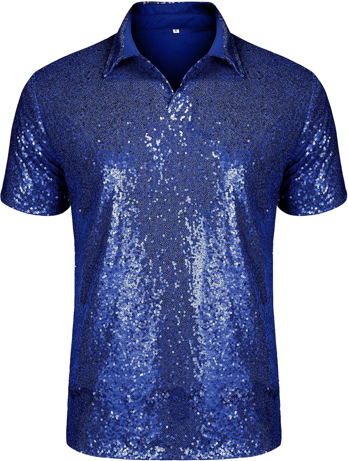 URRU Men's Relaxed Short Sleeve Sequin Polo Shirt for Parties