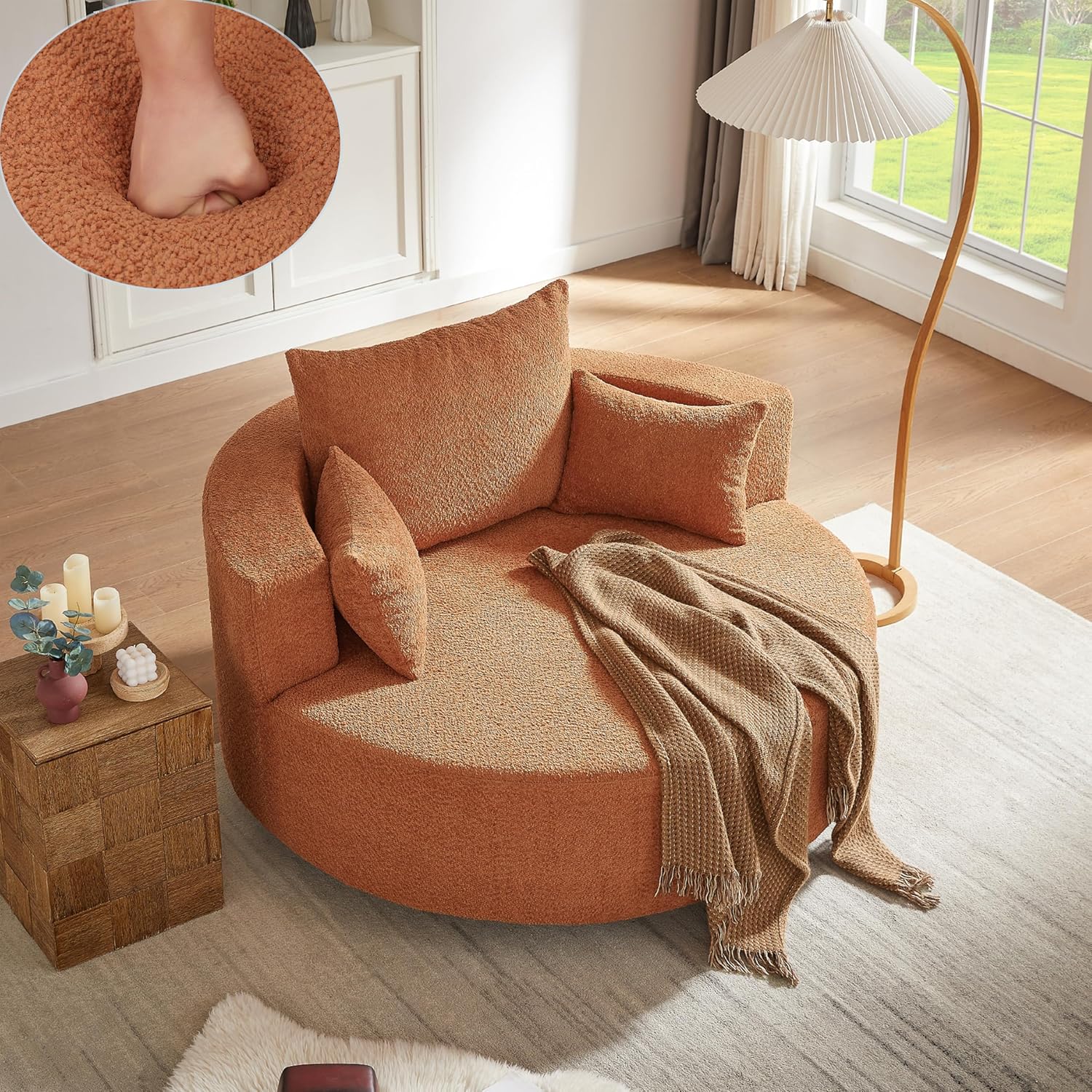 Oversized Swivel Barrel Chair with 3 Pillows