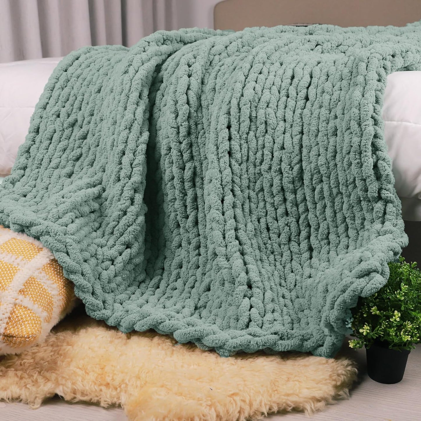 Chunky Knit Throw Blanket 60in X 80in for Cozy Fall Evenings