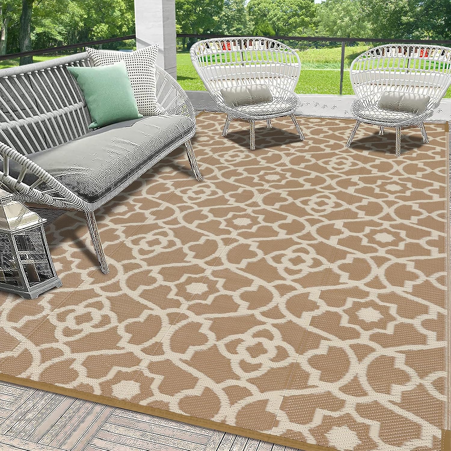 HEBE Outdoor Rug Waterproof 8x10 for Patio and Camping Use