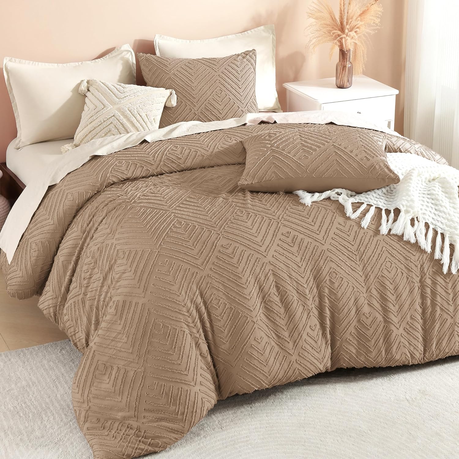 Litanika Taupe Queen Comforter Set for Cozy Boho Bedroom Style