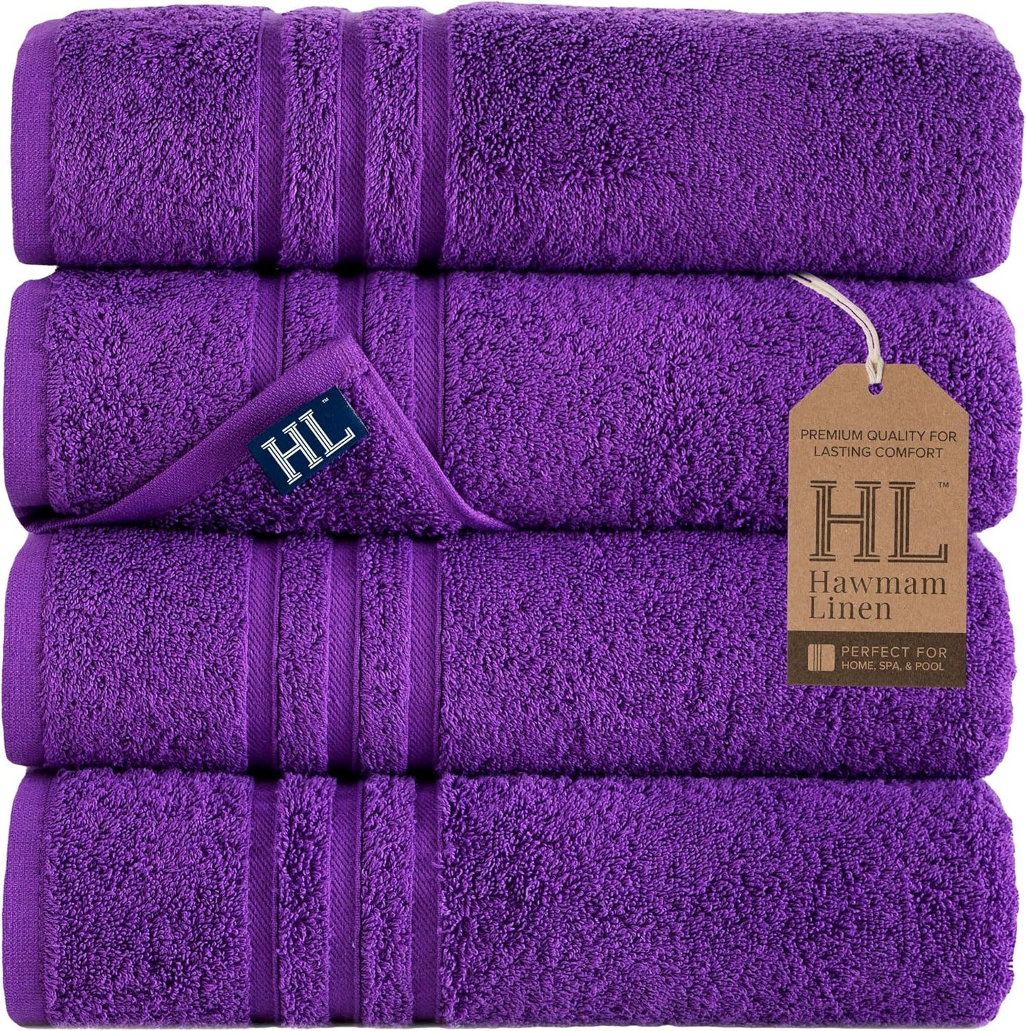 Soft and Absorbent Turkish Cotton Bath Towels 4 Pack Set