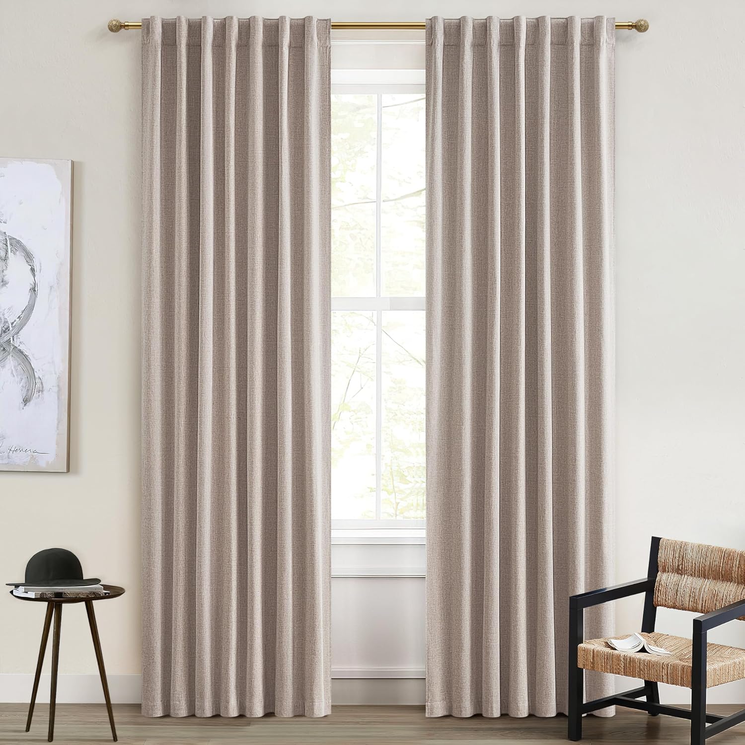 Vintage Cabin Curtains for Bedroom Windows - Blackout Linen Drapes