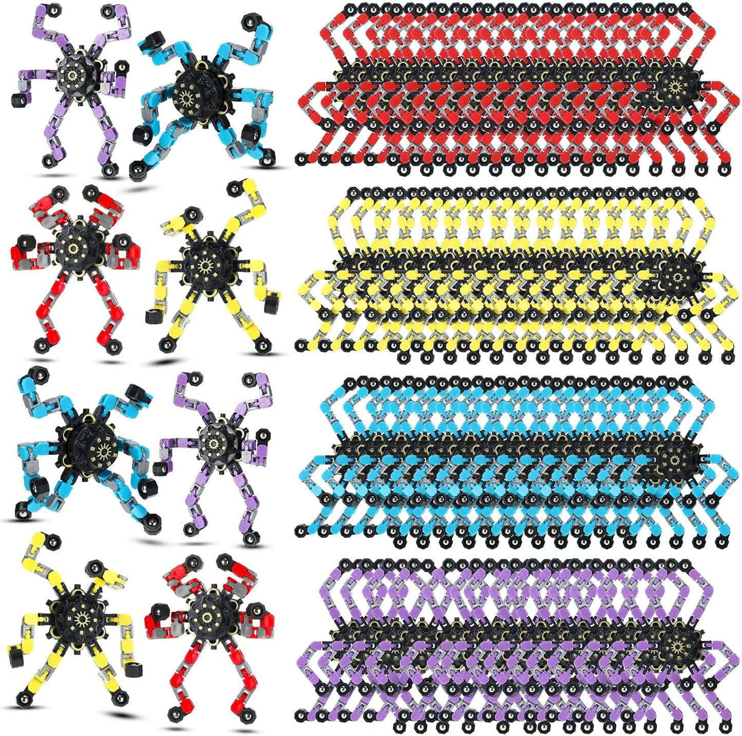 100 Pcs Transformable Chain Robot Fidget Toys for Stress Relief