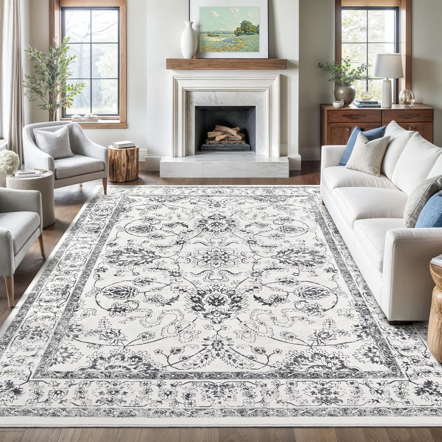 Madane 8x10 Area Rugs for Living Room, Vintage Washable Design