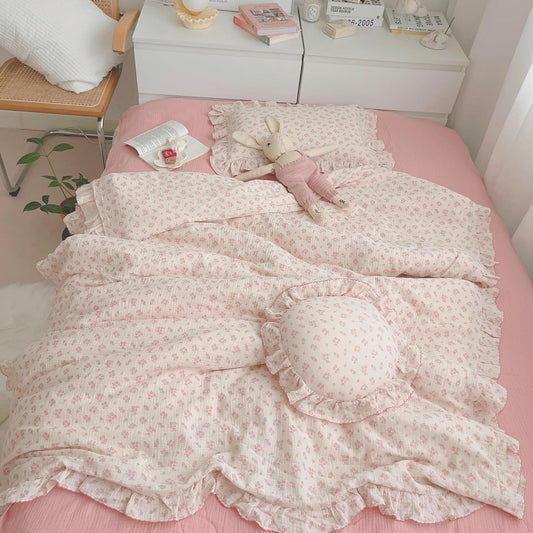 BuLuTu Girls Baby Duvet Cover with Pink Flower Design for Kids