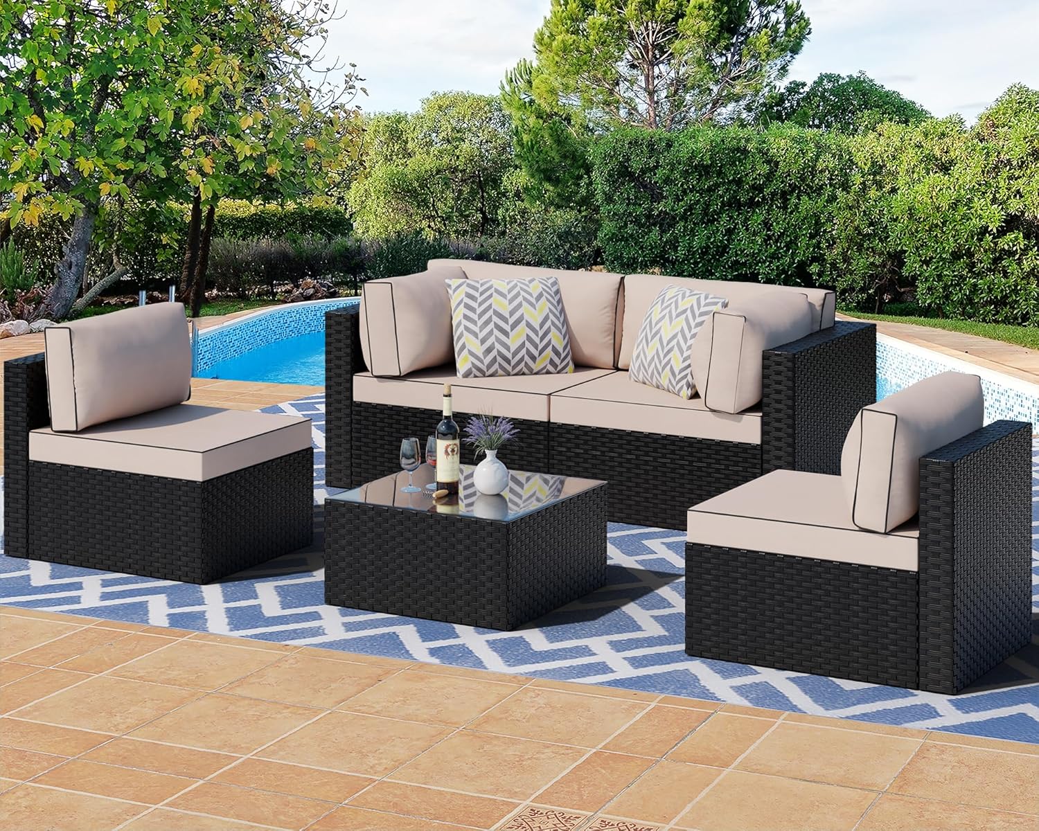 Shintenchi 5 Pieces Outdoor Patio Sectional Sofa Set for Comfort