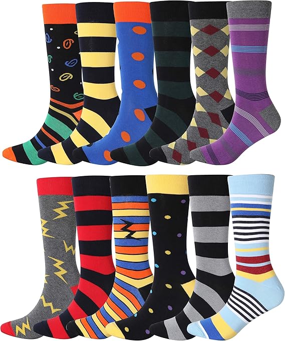 YEJIMONG Men's Cotton Colorful Striped Casual Dress Socks