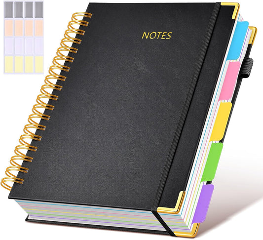 Dilitego Leather Spiral Notebook with Dividers, 300 Pages, College Ruled - Organize in Style!