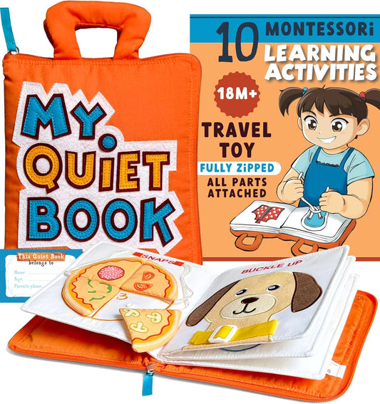 Montessori Plane & Car Quiet Book - 10 Activities, Toddler Girl Toys