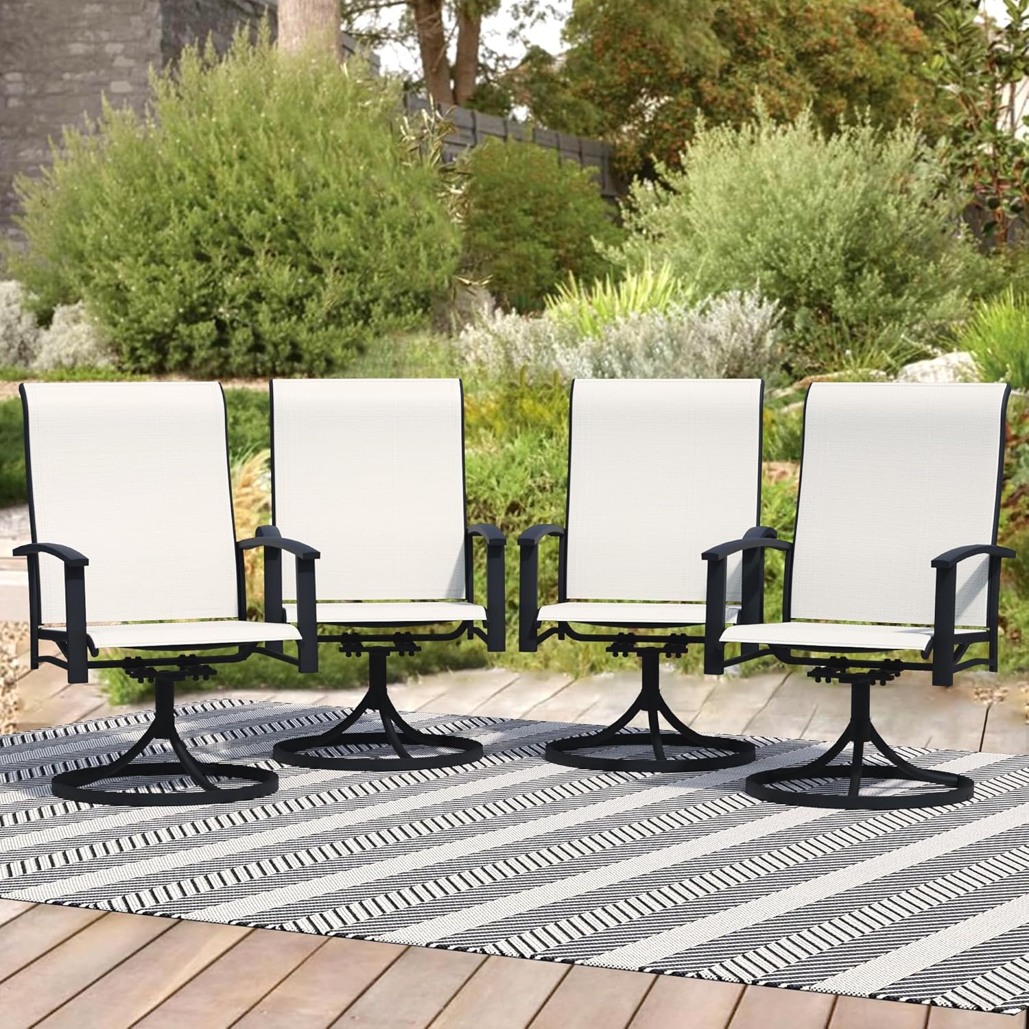 Swivel Patio Chairs Set of 4 - High Back Rocking for Porch, Deck