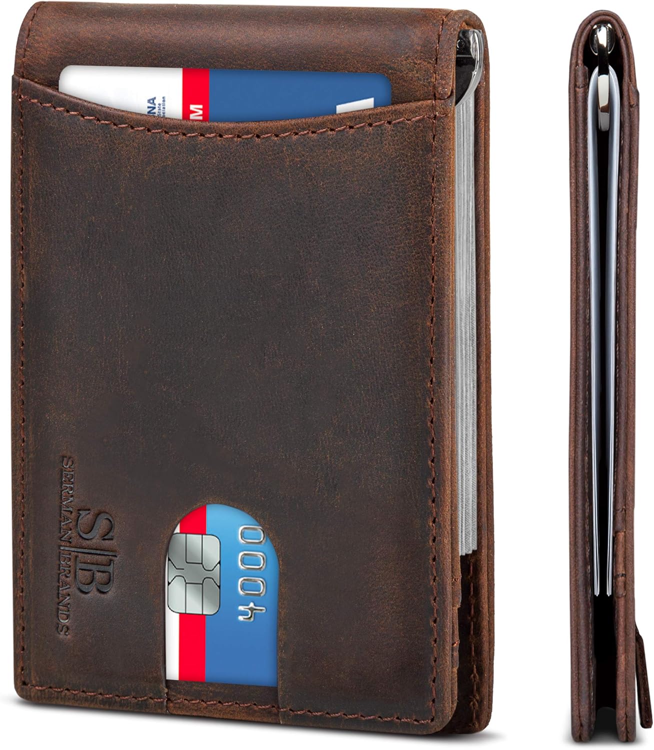 RFID Blocking Slim Bifold Leather Wallet with Money Clip for Men