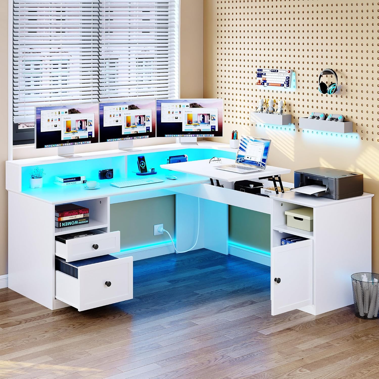 YITAHOME L Desk: Power Outlets, LED Lights & Storage