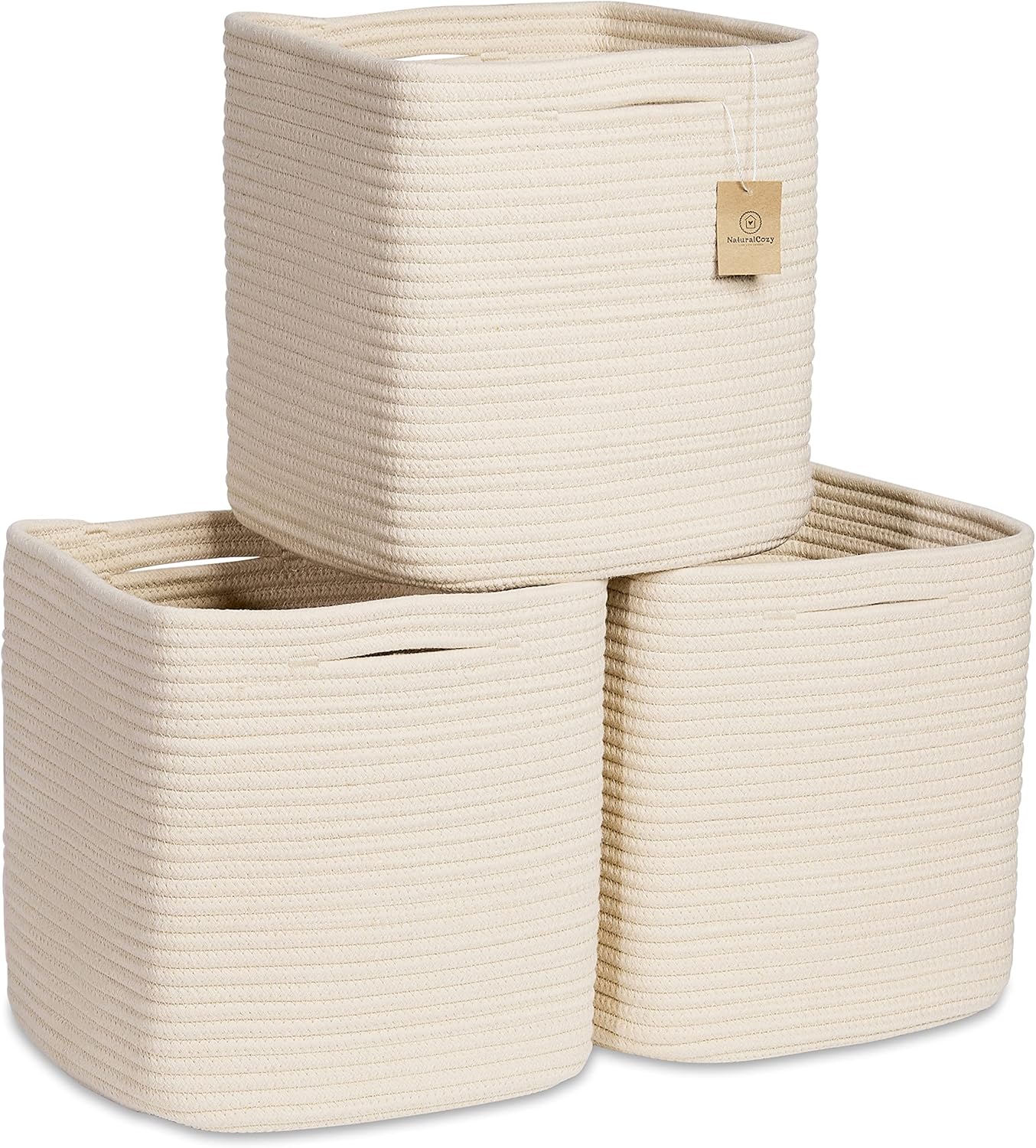 NaturalCozy 11 Inch Cotton Rope Woven Storage Cubes for Organizing