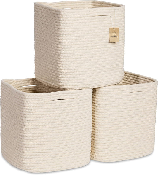 NaturalCozy 11 Inch Cotton Rope Woven Storage Cubes for Organizing