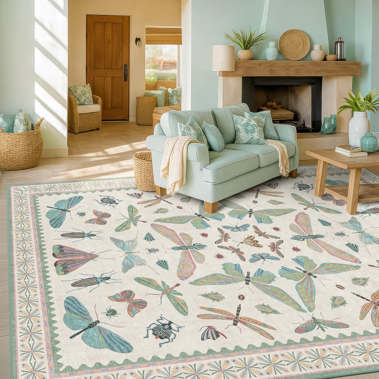 Sage Green Area Rug for Bedroom and Living Room Decor