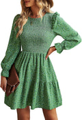 Long Sleeve Smocked Floral A-Line Mini Dress - Flowy Fit & Ruffle