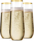 Stemless Gold Rim Plastic Champagne Flutes 48 Pack - Elegant