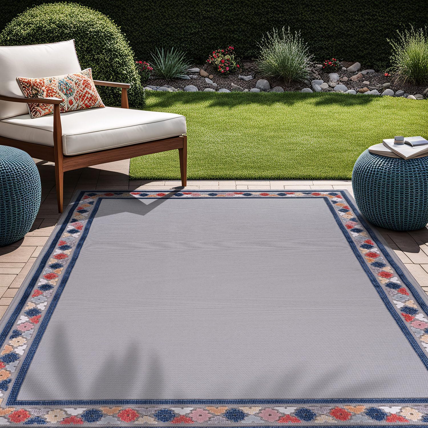 Beverly Rug Outdoor Rug 6x9 Modern Bordered Area Rug for Patio