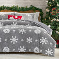 Queen Grey Christmas Comforter Set - Fluffy Fleece Winter Bedding