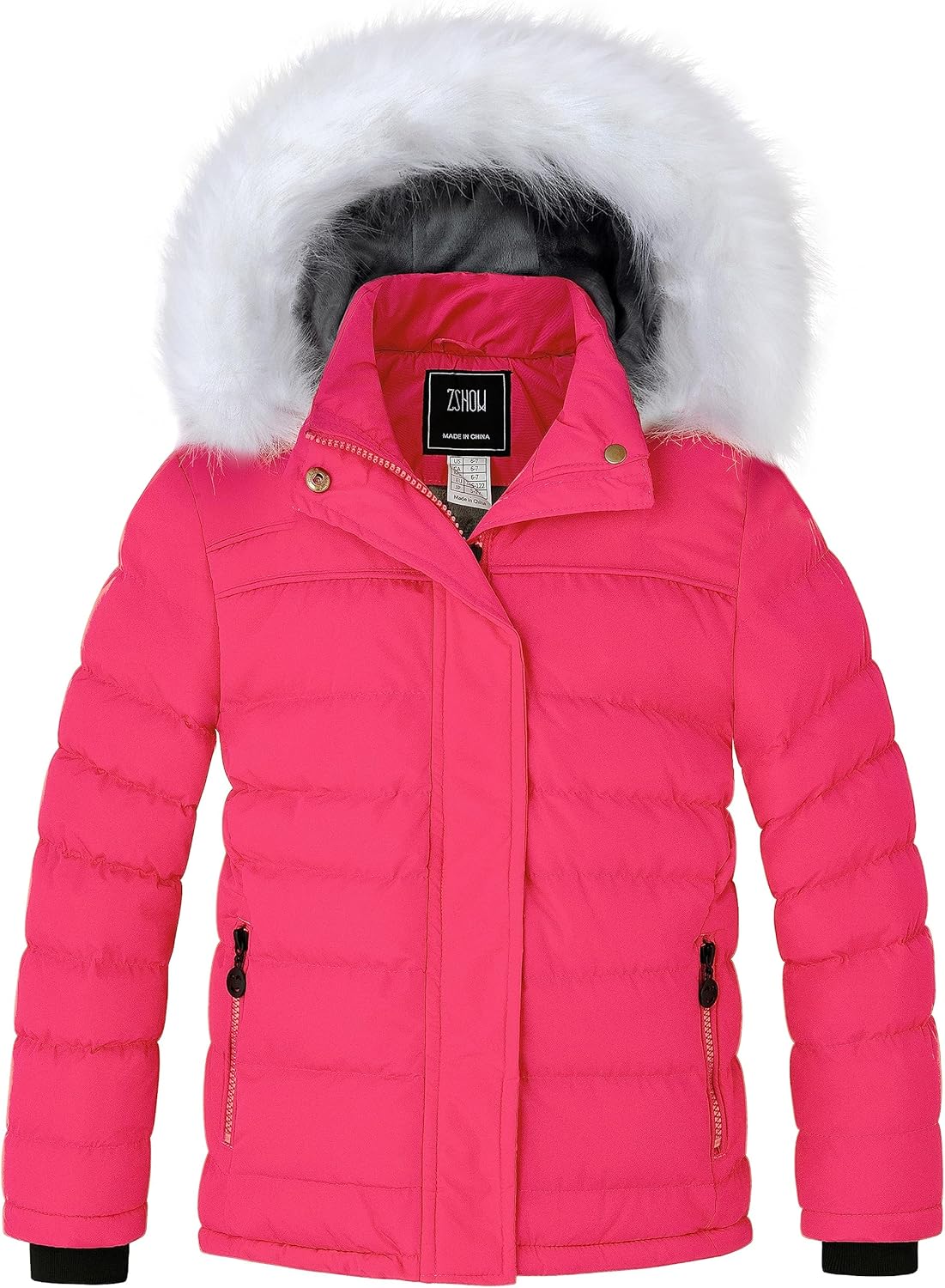ZSHOW Girls' Puffer Jacket - Warm Hooded Winter Coat for Kids