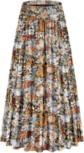 CYiNu Chiffon High Waist Tiered Pleated Floral Maxi Skirt - Flowy Boho