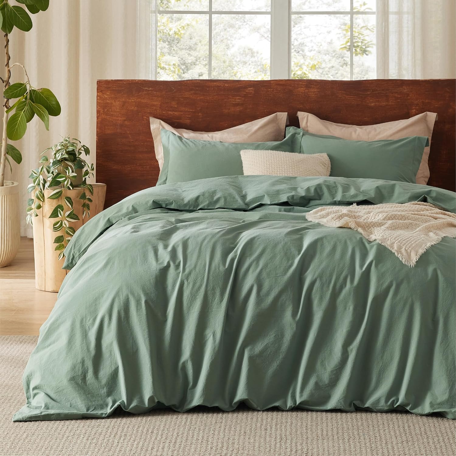 Bedsure 100% Washed Cotton Duvet Cover King Size in Iceberg Green