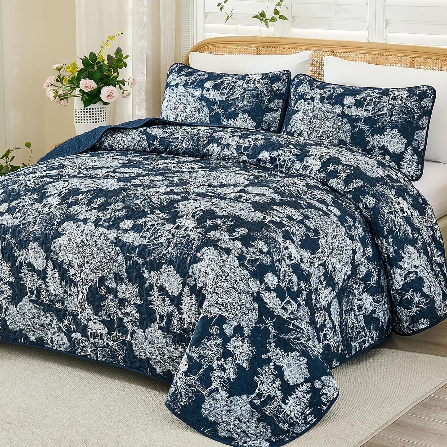 WONGS BEDDING King Size Quilt Set with Floral Design for All Seasons