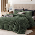 Bedsure Fluffy Duvet Cover Set Queen - Cozy Ribbed Striped Warmth