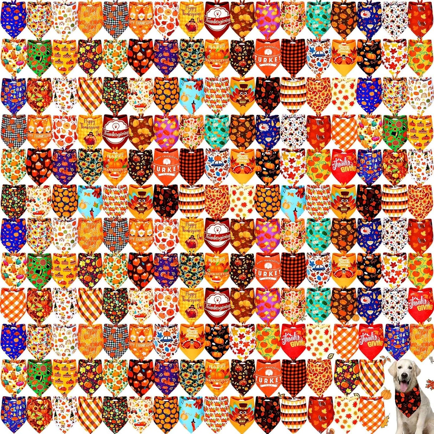 200 Pcs Fall Dog Bandanas for Thanksgiving - Pumpkin Bibs