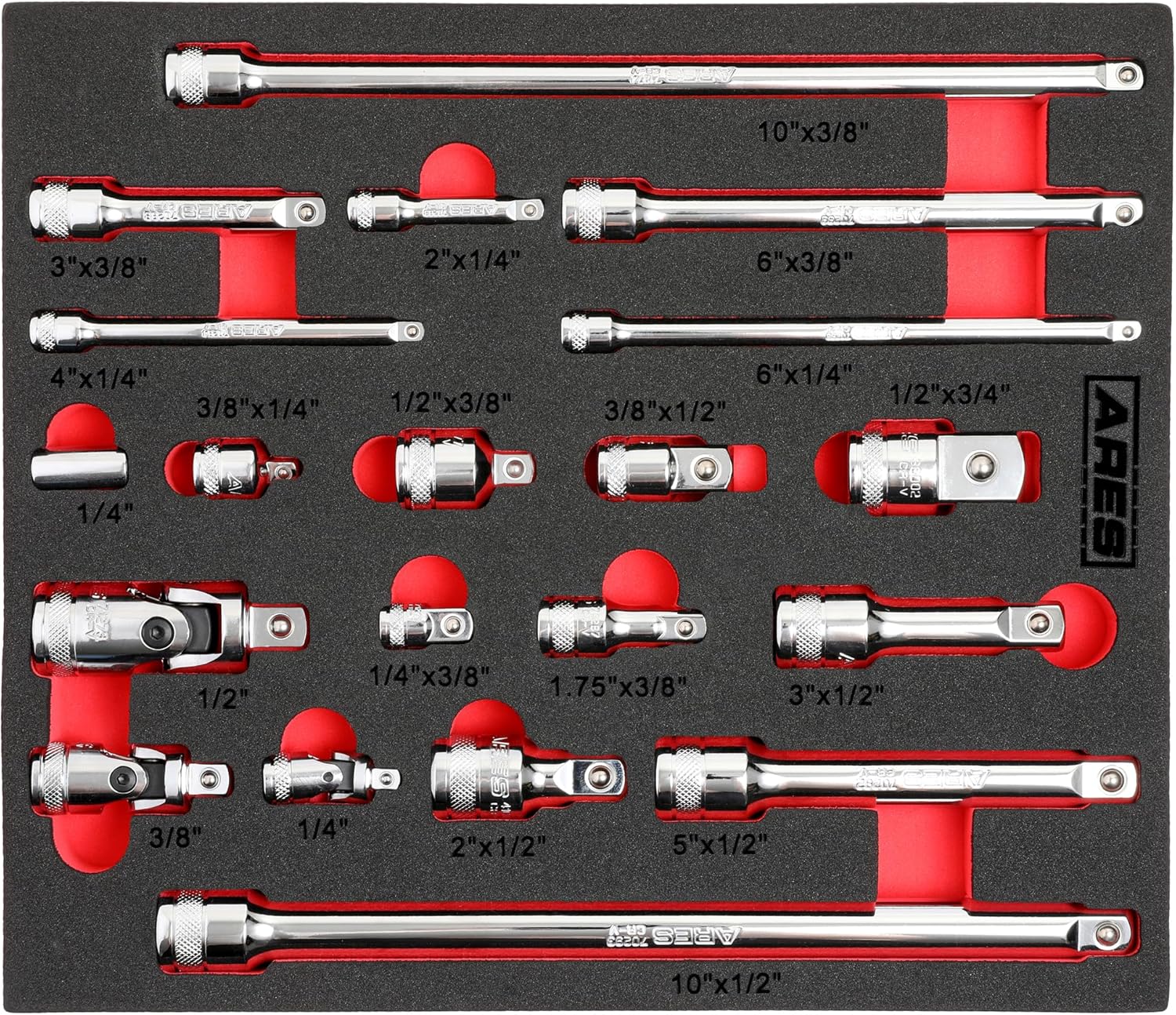 ARES 40003 Socket Accessory Set - Premium Chrome Vanadium Steel