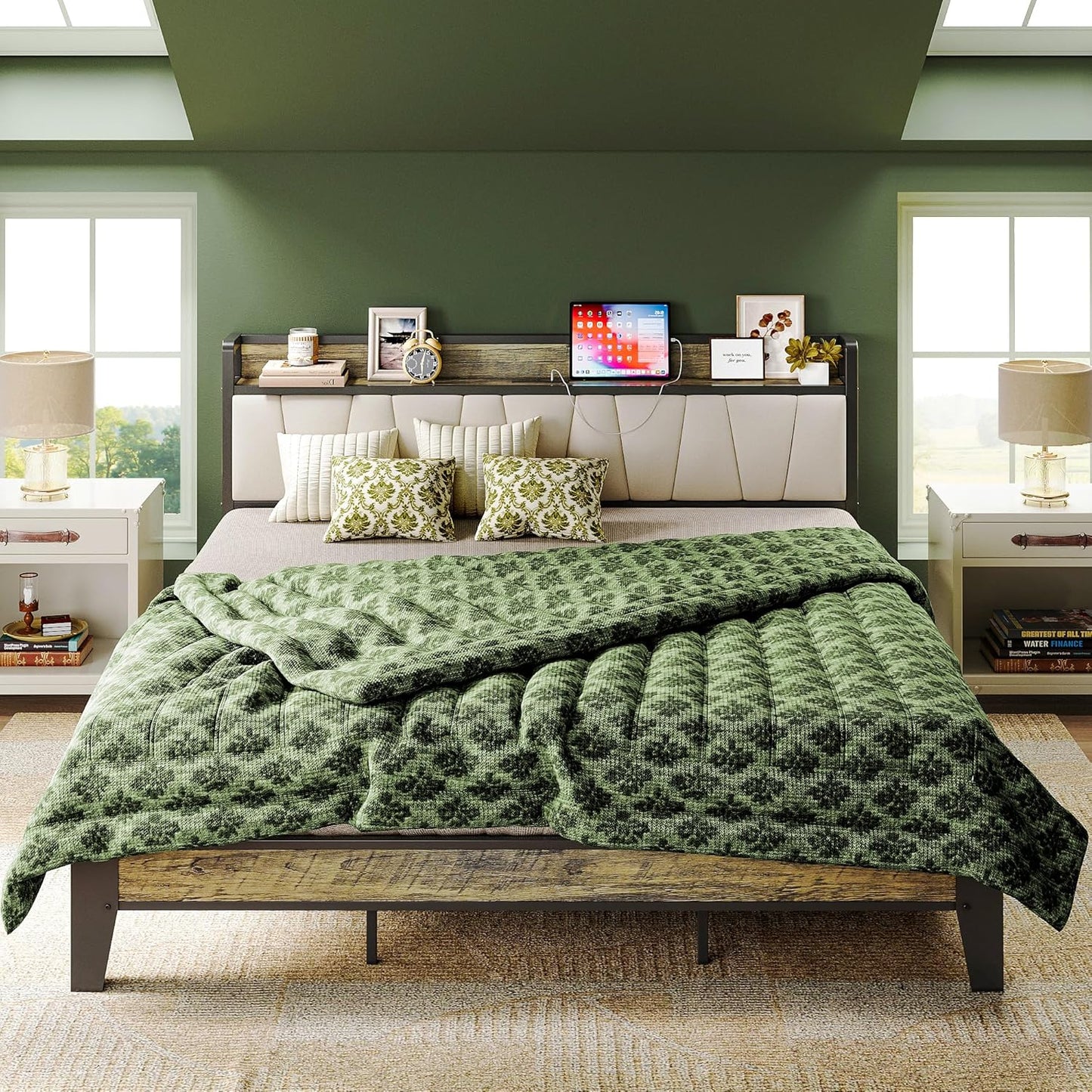 LIKIMIO California King Bed Frame with Storage and Charging Station