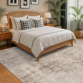 Beige & Brown 5x8 Area Rug - Washable Low Pile Distressed Style