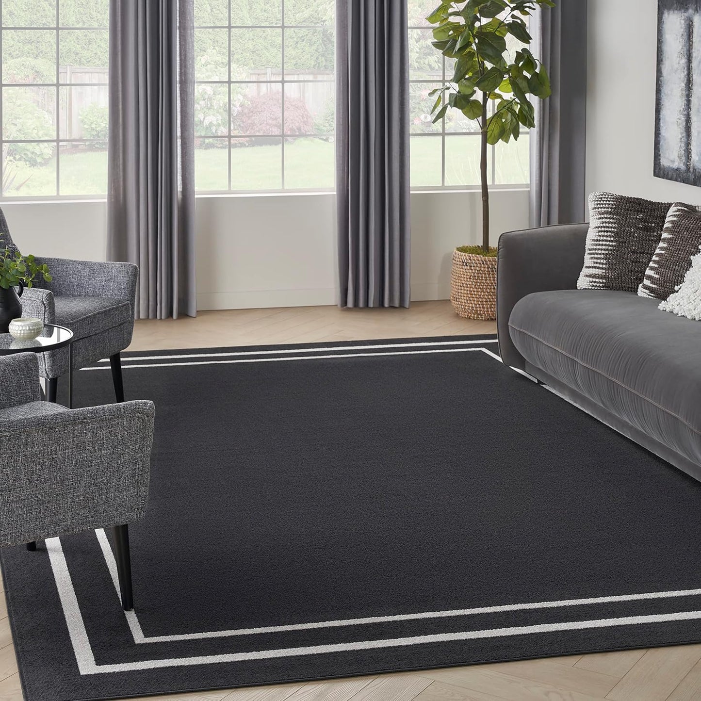 Nourison Essentials Solid Black Ivory 9ft x 12ft Area Rug Review